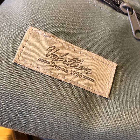 WOMENS UNBILLION BLUE TAN BURLAP WOOD DOUBLE HANDLE HANDBAG * - Picture 8 of 9